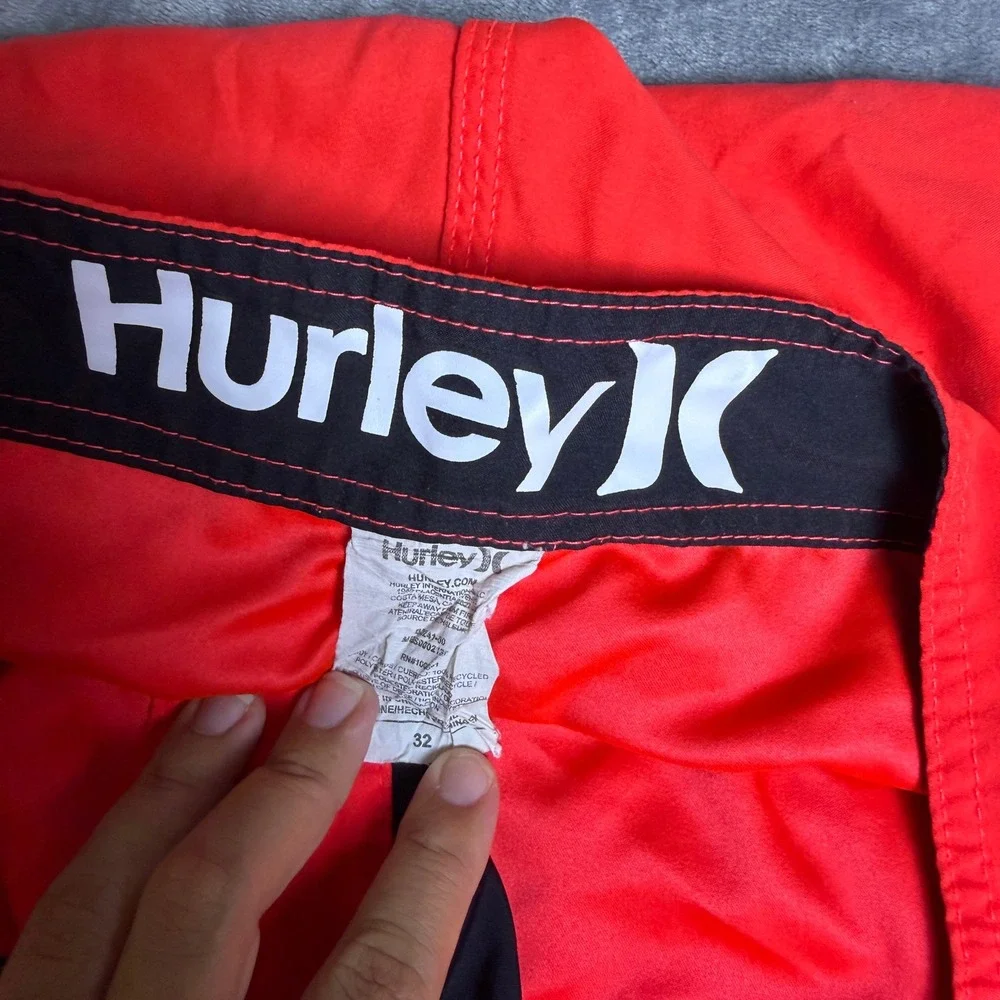 Hurley Mens SZ 32 Board Shorts Orange Cargo Pocket Swim Trunks